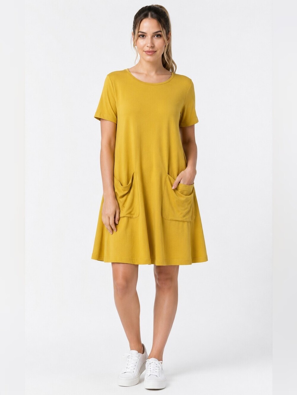 COS Collection of Style Yellow A-Line Pocket Dress Women's Cotton Blend. Size M.